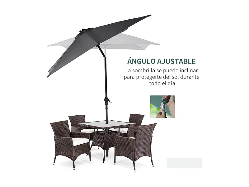 Sombrilla de jardín Outsunny techo inclinable luz LED gris oscuro 248x268x205 cm