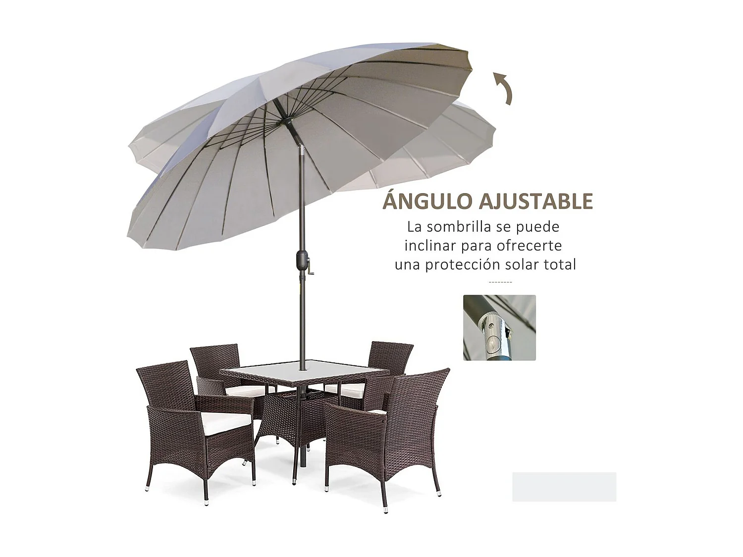 Sombrilla Austin Outsunny ángulo ajustable gris claro Ø250x240 cm