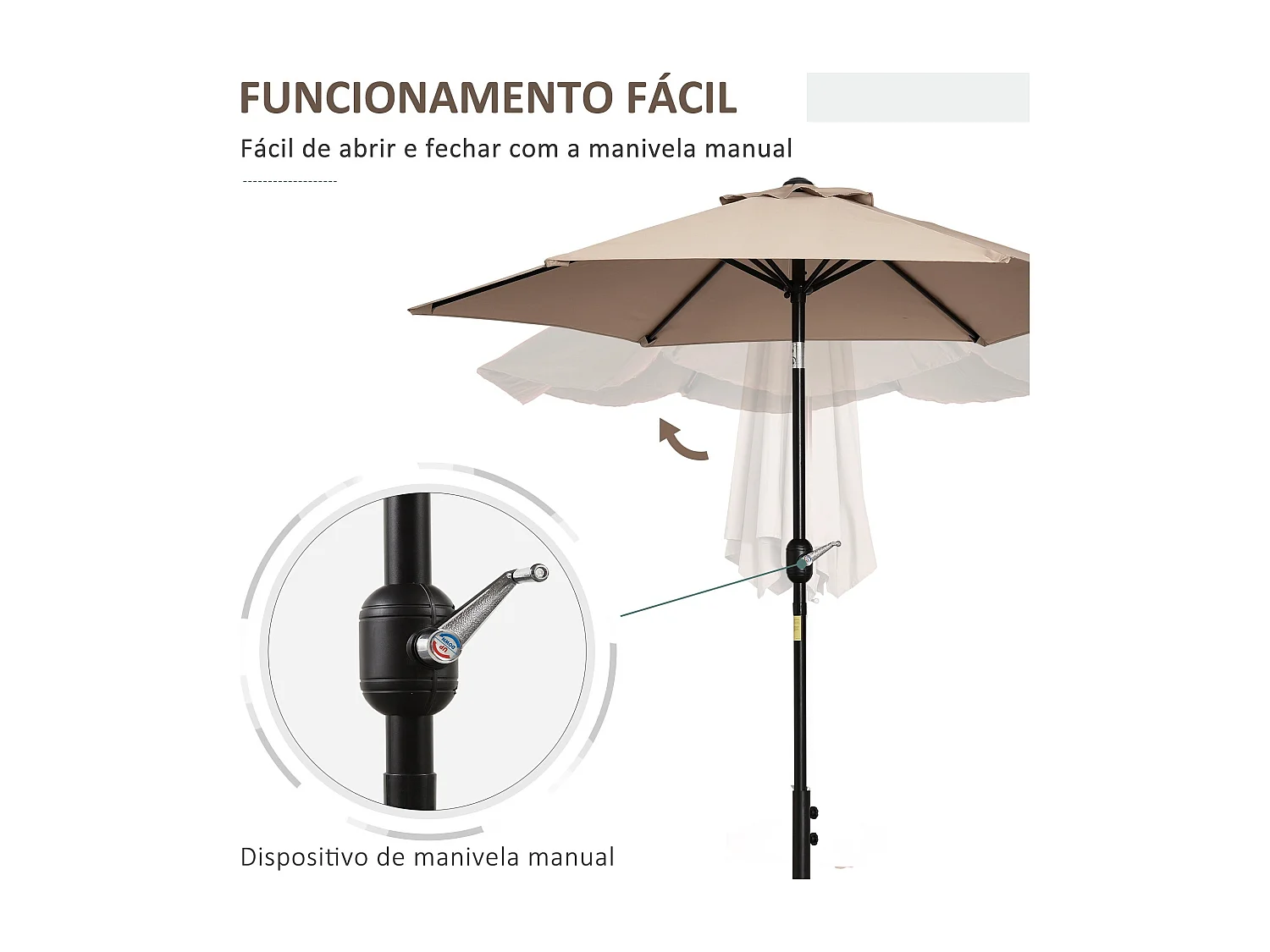 Sombrilla Portland Outsunny ángulo ajustable marrón claro Ø230x216 cm