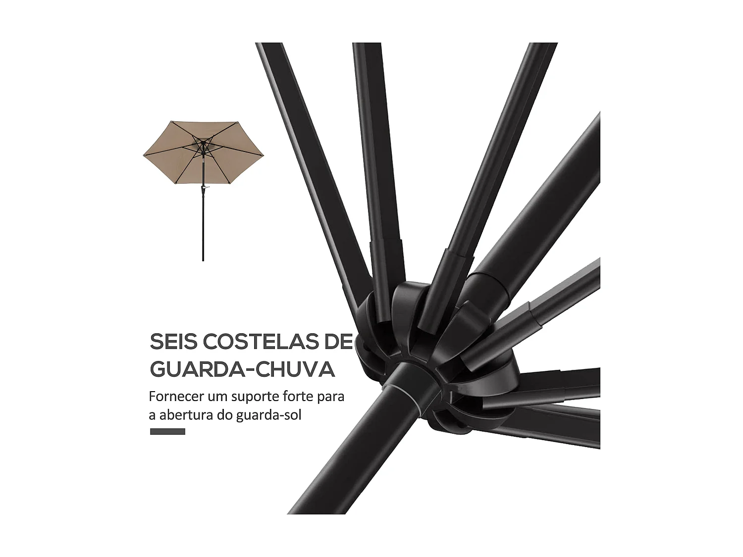 Sombrilla Portland Outsunny ángulo ajustable marrón claro Ø230x216 cm