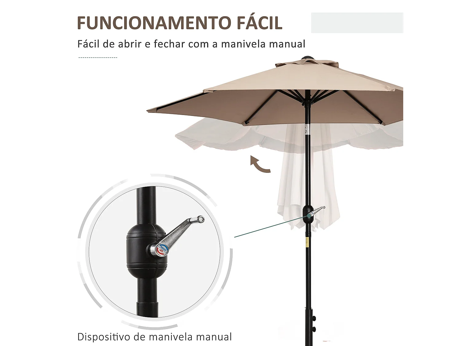 Sombrilla Portland Outsunny ángulo ajustable marrón claro Ø230x216 cm