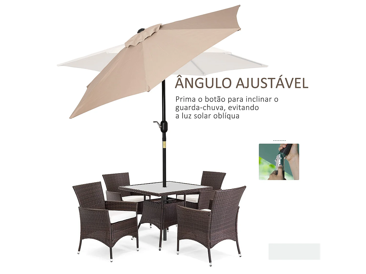 Sombrilla Portland Outsunny ángulo ajustable marrón claro Ø230x216 cm