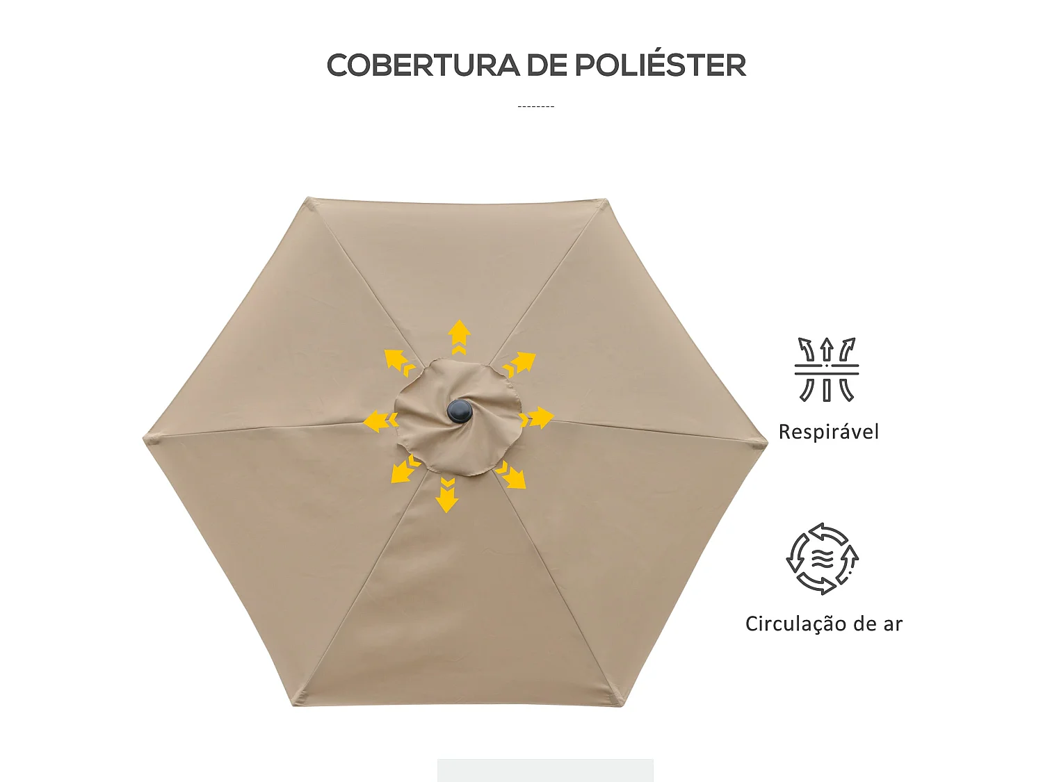 Sombrilla Portland Outsunny ángulo ajustable marrón claro Ø230x216 cm