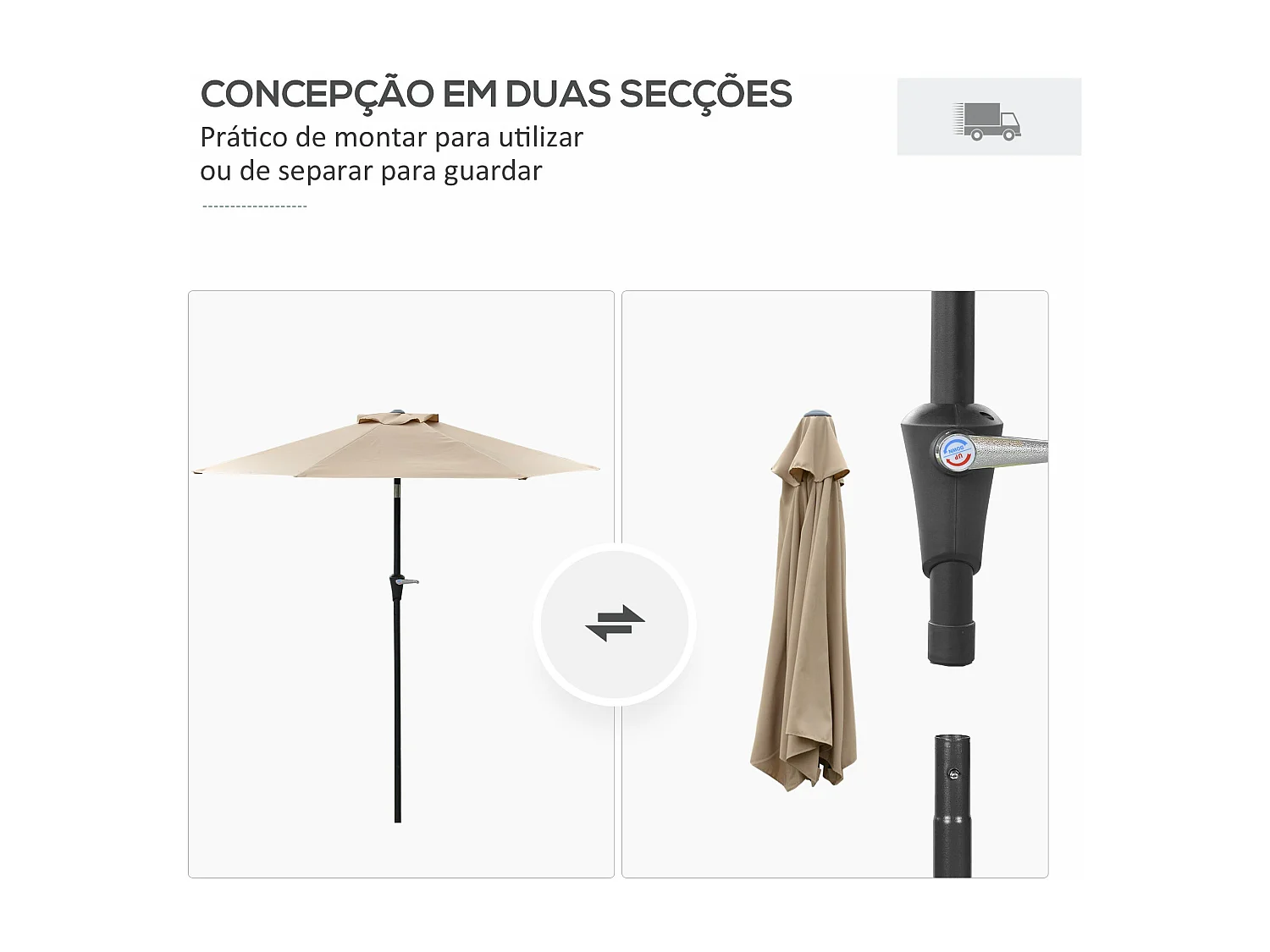 Sombrilla Portland Outsunny ángulo ajustable marrón claro Ø230x216 cm