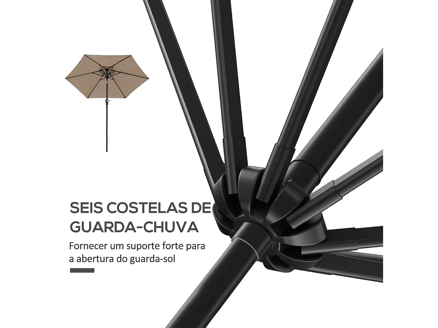Sombrilla Portland Outsunny ángulo ajustable marrón claro Ø230x216 cm
