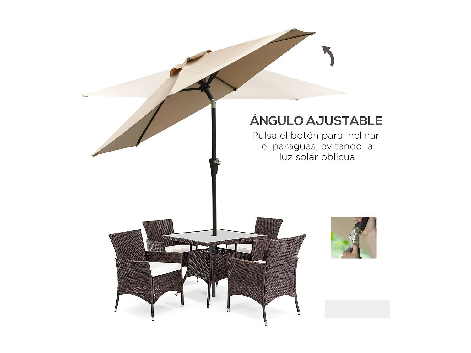 Sombrilla Portland Outsunny ángulo ajustable marrón claro Ø230x216 cm
