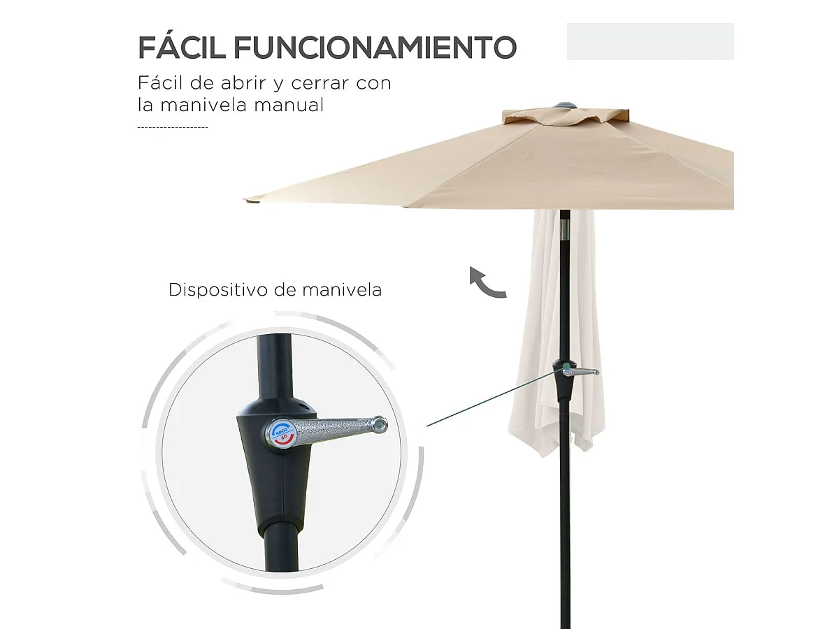 Sombrilla Portland Outsunny ángulo ajustable marrón claro Ø230x216 cm