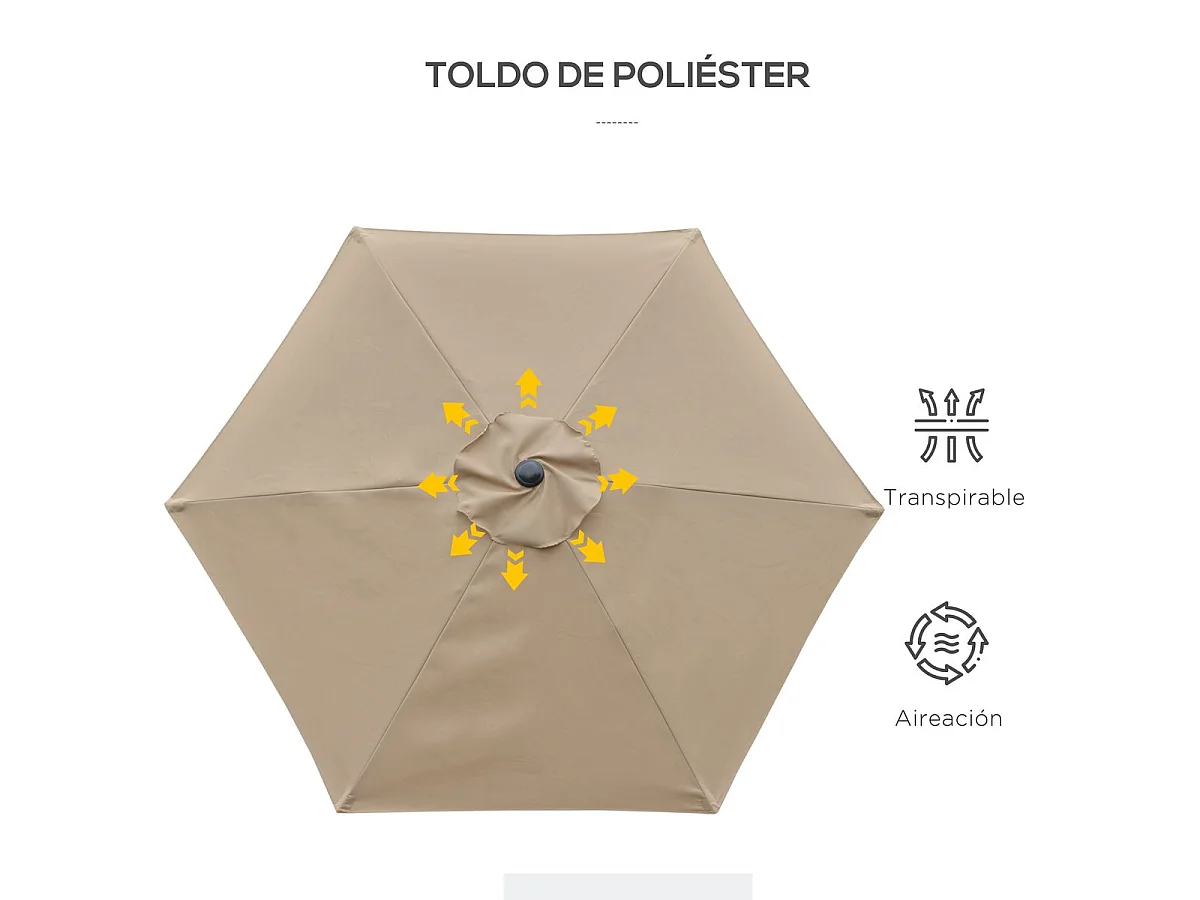 Sombrilla Portland Outsunny ángulo ajustable marrón claro Ø230x216 cm