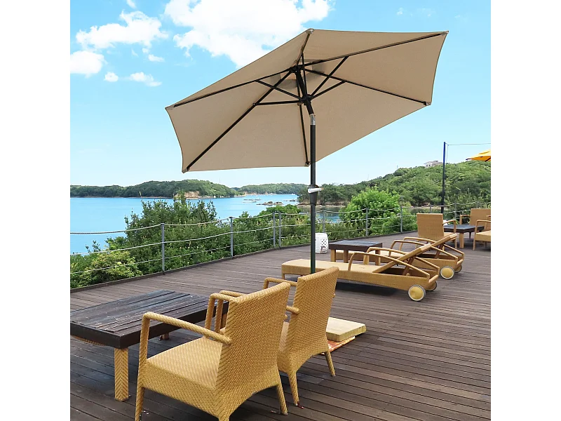 Sombrilla Portland Outsunny ángulo ajustable marrón claro Ø230x216 cm