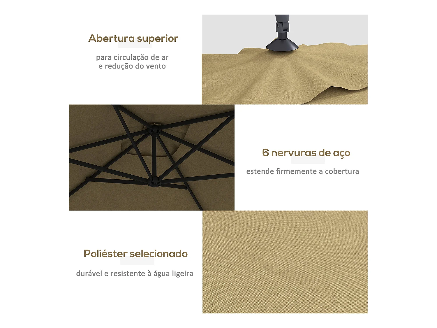 Chapéu de Sol Excêntrico Grande 294x193 cm com Manivela e Base Cruzada - Proteção UV para Jardim e Varanda