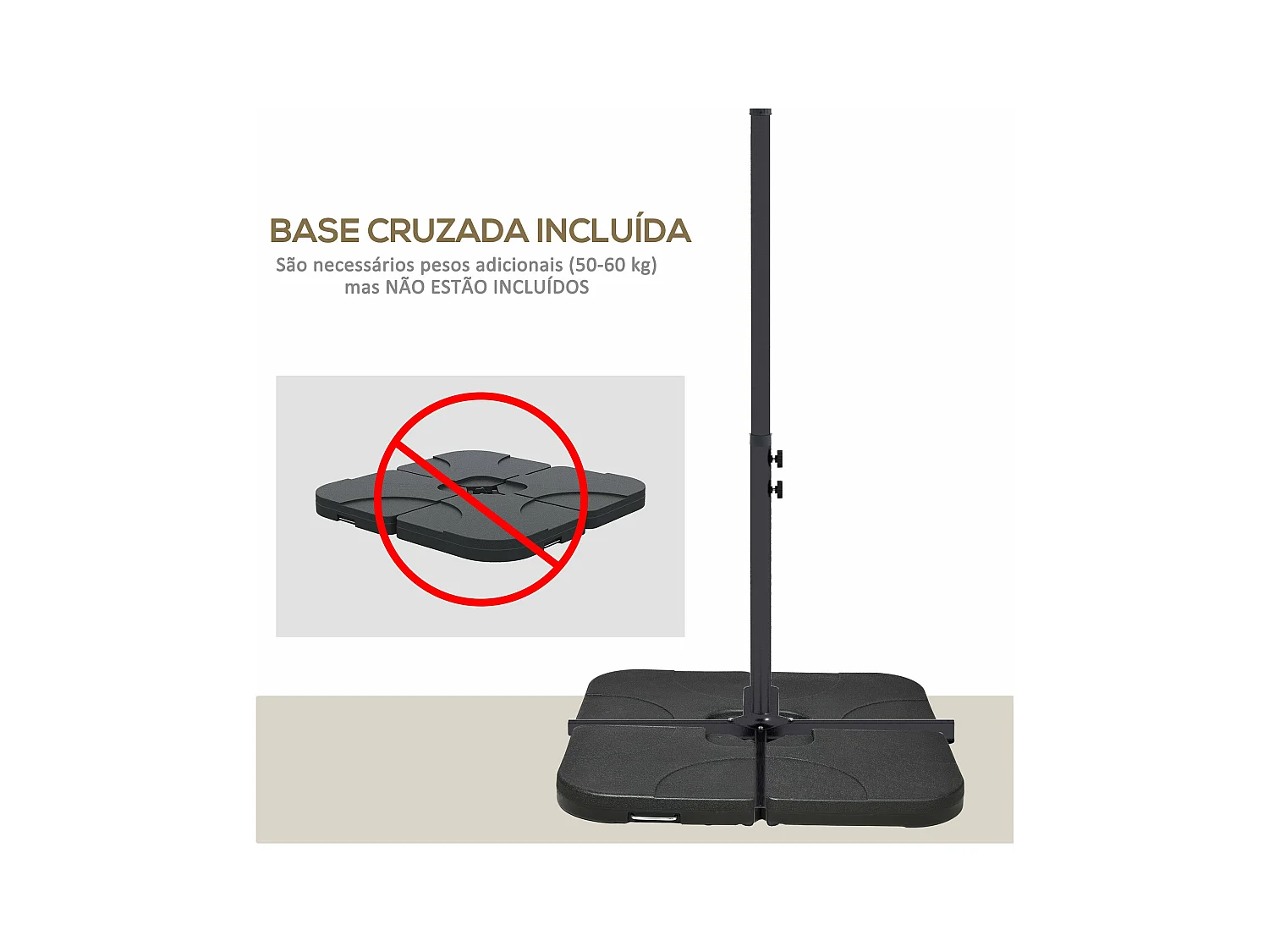 Chapéu de Sol Excêntrico Grande 294x193 cm com Manivela e Base Cruzada - Proteção UV para Jardim e Varanda