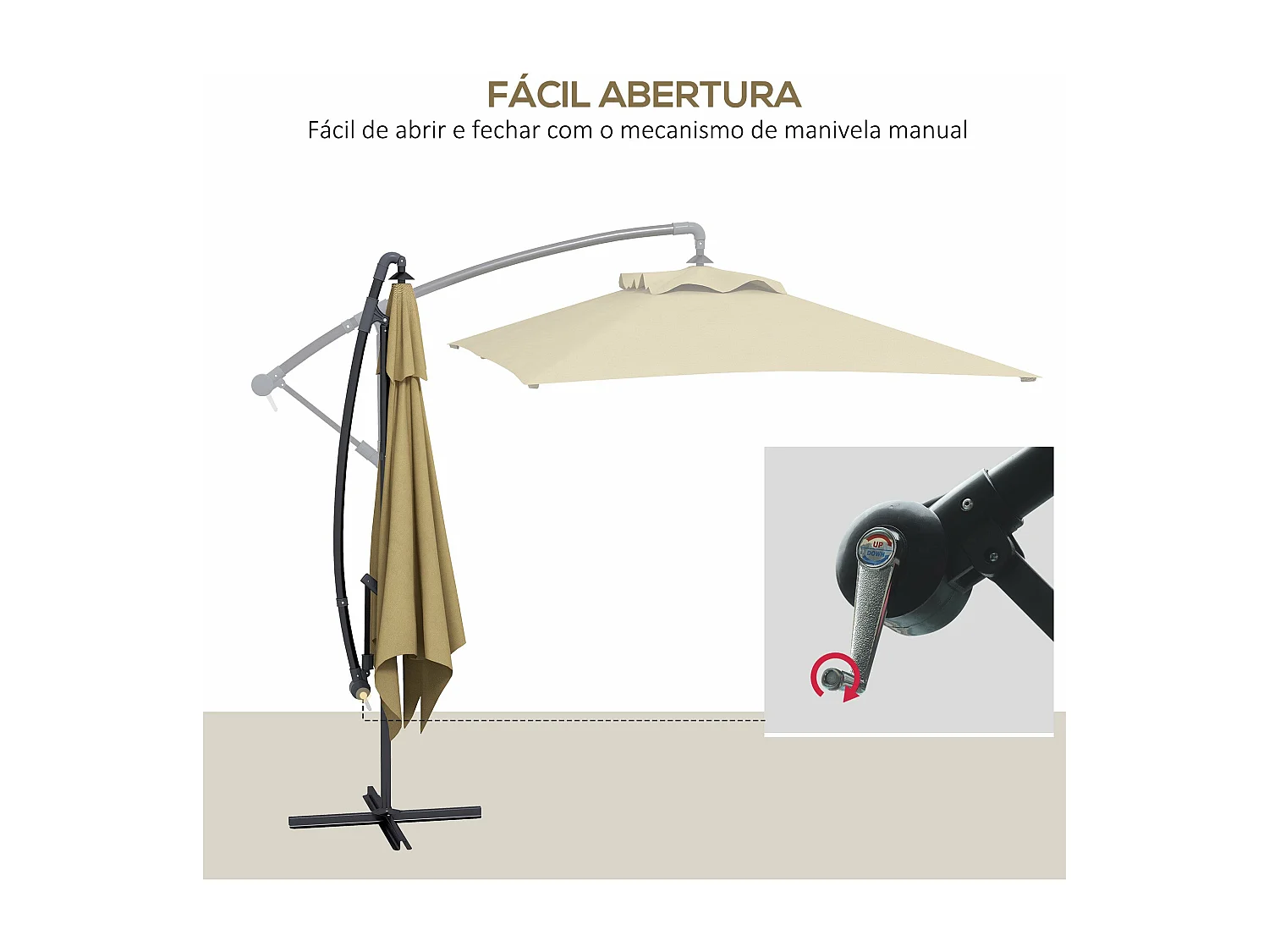 Chapéu de Sol Excêntrico Grande 294x193 cm com Manivela e Base Cruzada - Proteção UV para Jardim e Varanda