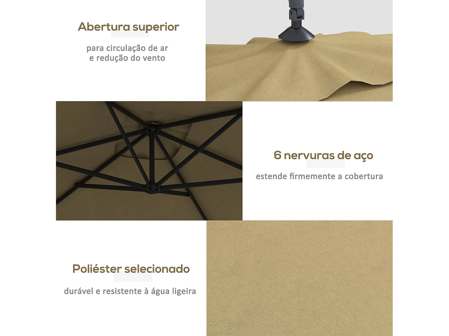 Chapéu de Sol Excêntrico Grande 294x193 cm com Manivela e Base Cruzada - Proteção UV para Jardim e Varanda