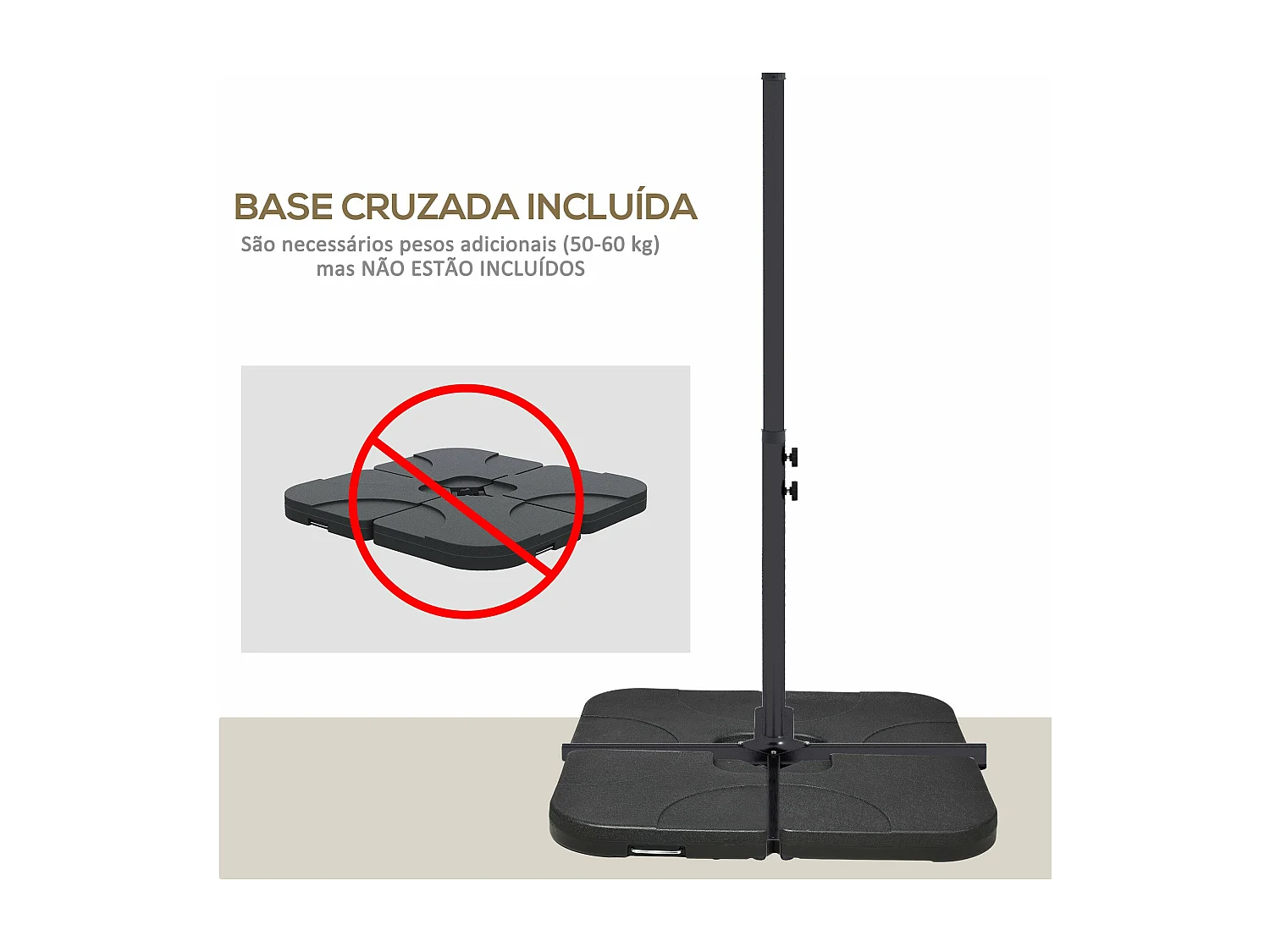 Chapéu de Sol Excêntrico Grande 294x193 cm com Manivela e Base Cruzada - Proteção UV para Jardim e Varanda