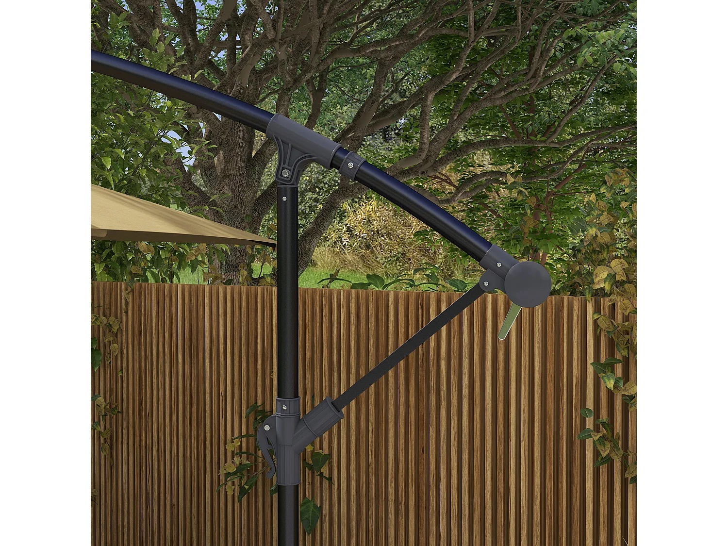 Chapéu de Sol Excêntrico Grande 294x193 cm com Manivela e Base Cruzada - Proteção UV para Jardim e Varanda