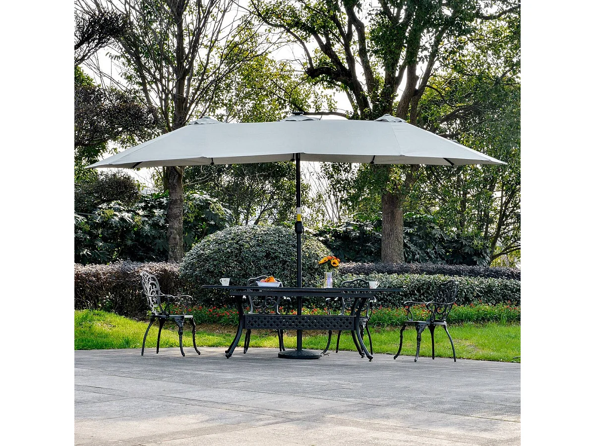 Sombrilla doble Buffalo Outsunny 2 niveles + 48 luces LED + manivela gris 240x450x265 cm