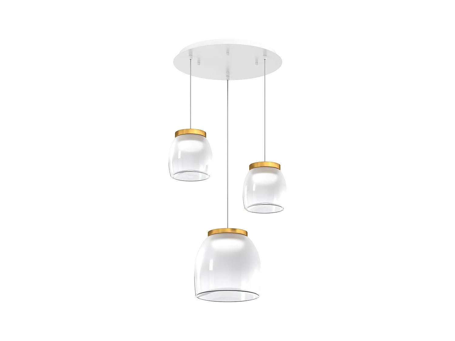 Drum Sosp. Tonda Bianco 3 Luci Vetri 2 Pic. + 1 Gr. Decoro Oro Opaco