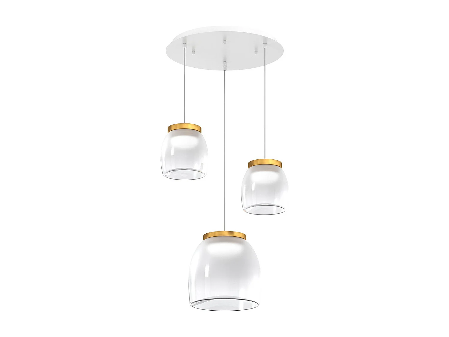 Drum Sosp. Tonda Bianco 3 Luci Vetri 2 Pic. + 1 Gr. Decoro Oro Opaco