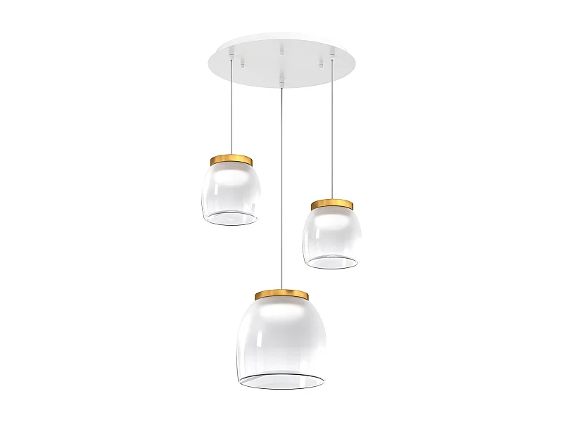 Drum Sosp. Tonda Bianco 3 Luci Vetri 2 Pic. + 1 Gr. Decoro Oro Opaco