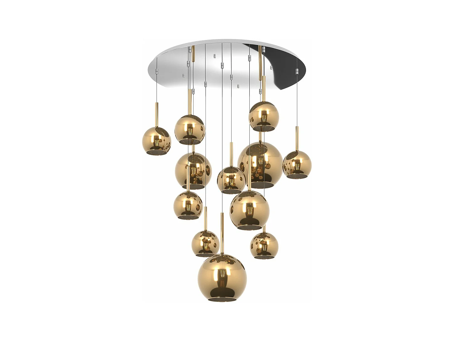 Sosp. Cromo Tonda 12 Luci Vetri (2 Grande+2 Medio +8 Piccolo) Tutti Oro