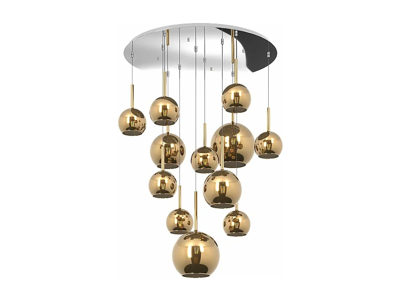 Sosp. Cromo Tonda 12 Luci Vetri (2 Grande+2 Medio +8 Piccolo) Tutti Oro