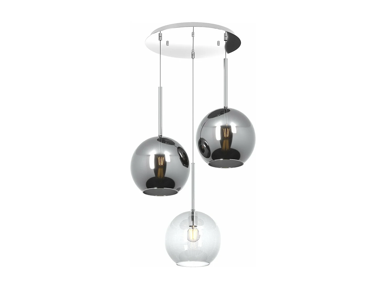 Sosp. Cromo Tonda 3 Luci Vetri Tutti Grande (1 X Trasparente + 2 X Cromo)