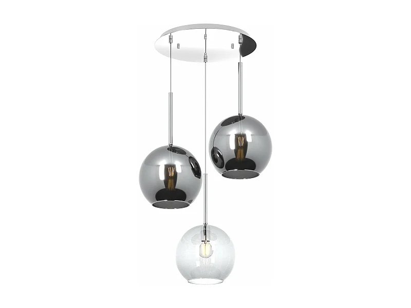 Sosp. Cromo Tonda 3 Luci Vetri Tutti Grande (1 X Trasparente + 2 X Cromo)