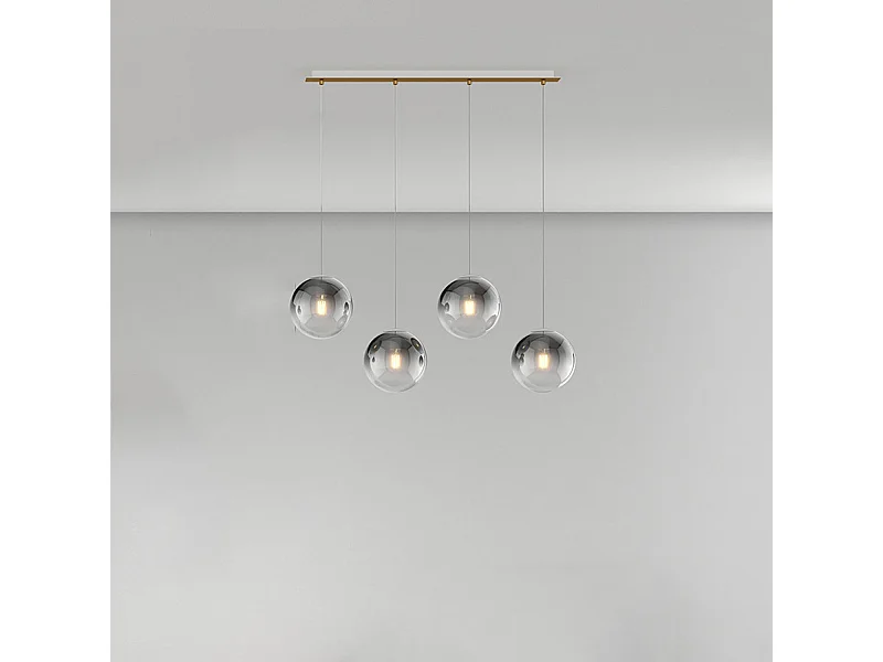 Sosp. Ottone Sat. 4 Luci Rettangolare Vetri Piccoli Fume'