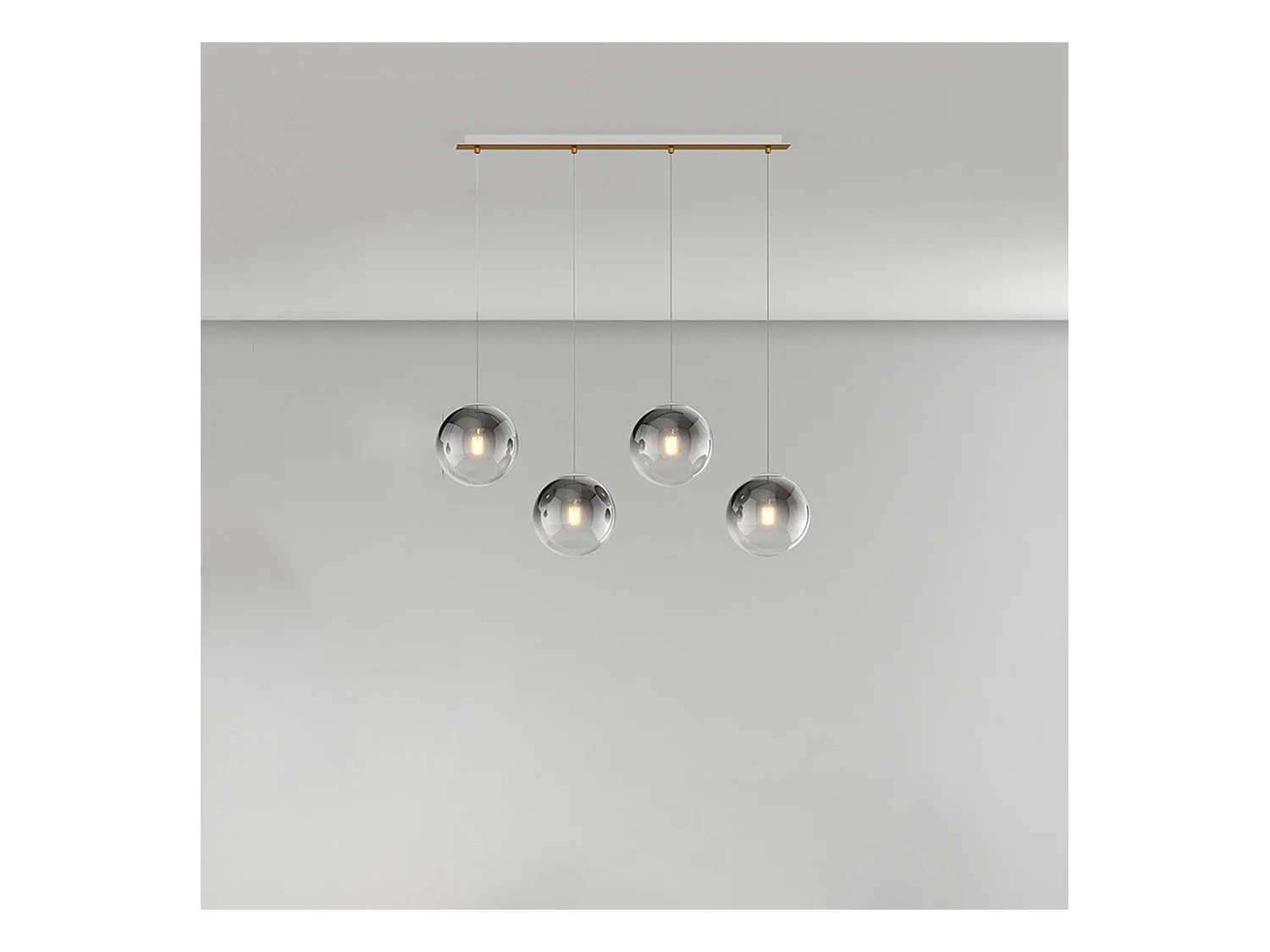 Sosp. Ottone Sat. 4 Luci Rettangolare Vetri Piccoli Fume'