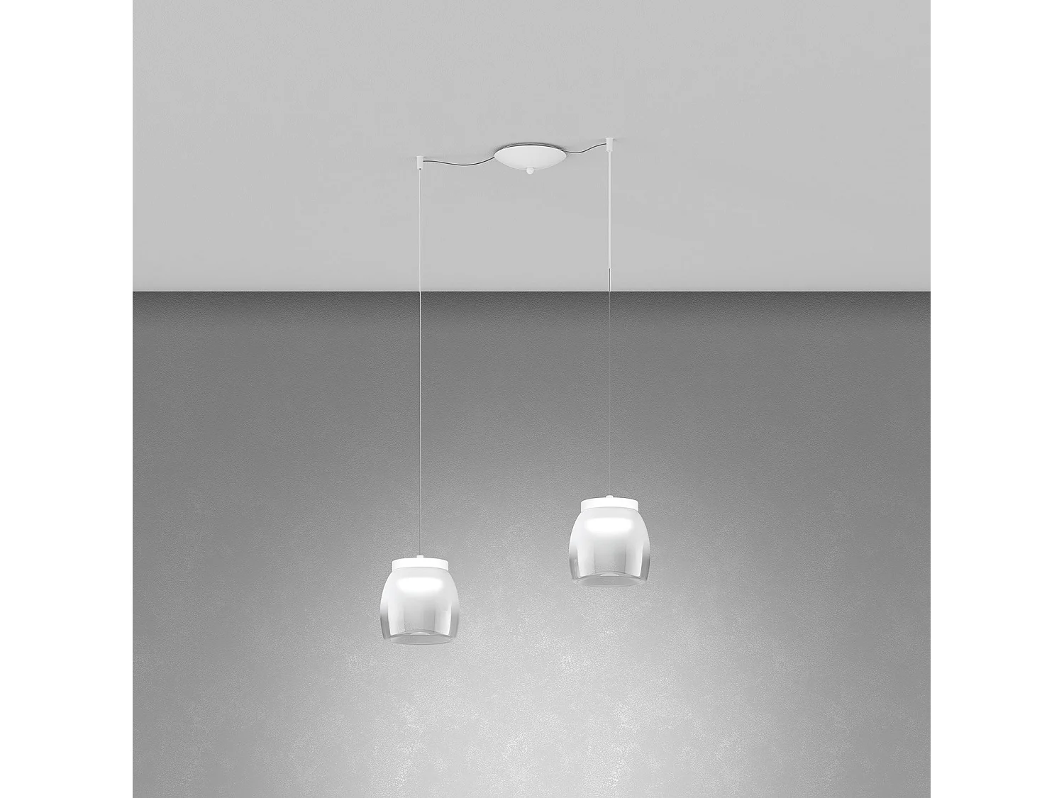 Drum Sosp. Spostabile Bianco 2 Luci Vetri Piccoli Decoro Bianco