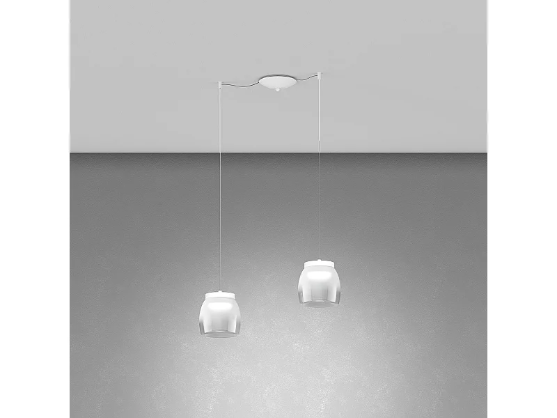 Drum Sosp. Spostabile Bianco 2 Luci Vetri Piccoli Decoro Bianco