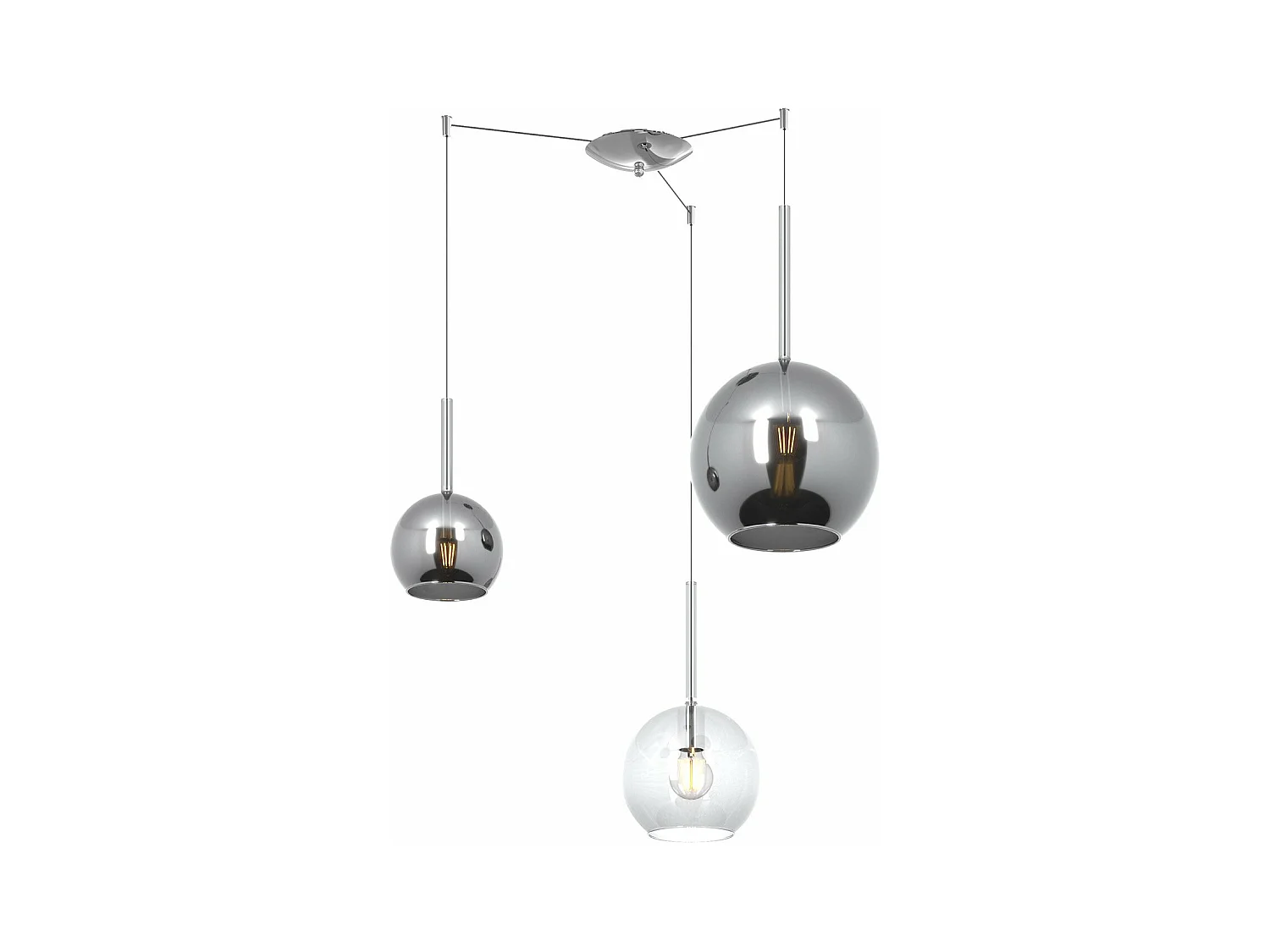 Sosp. Cromo Spostabile 3 Luci Vetri (Grande Cr + Medio Tr + Piccolo Cr)