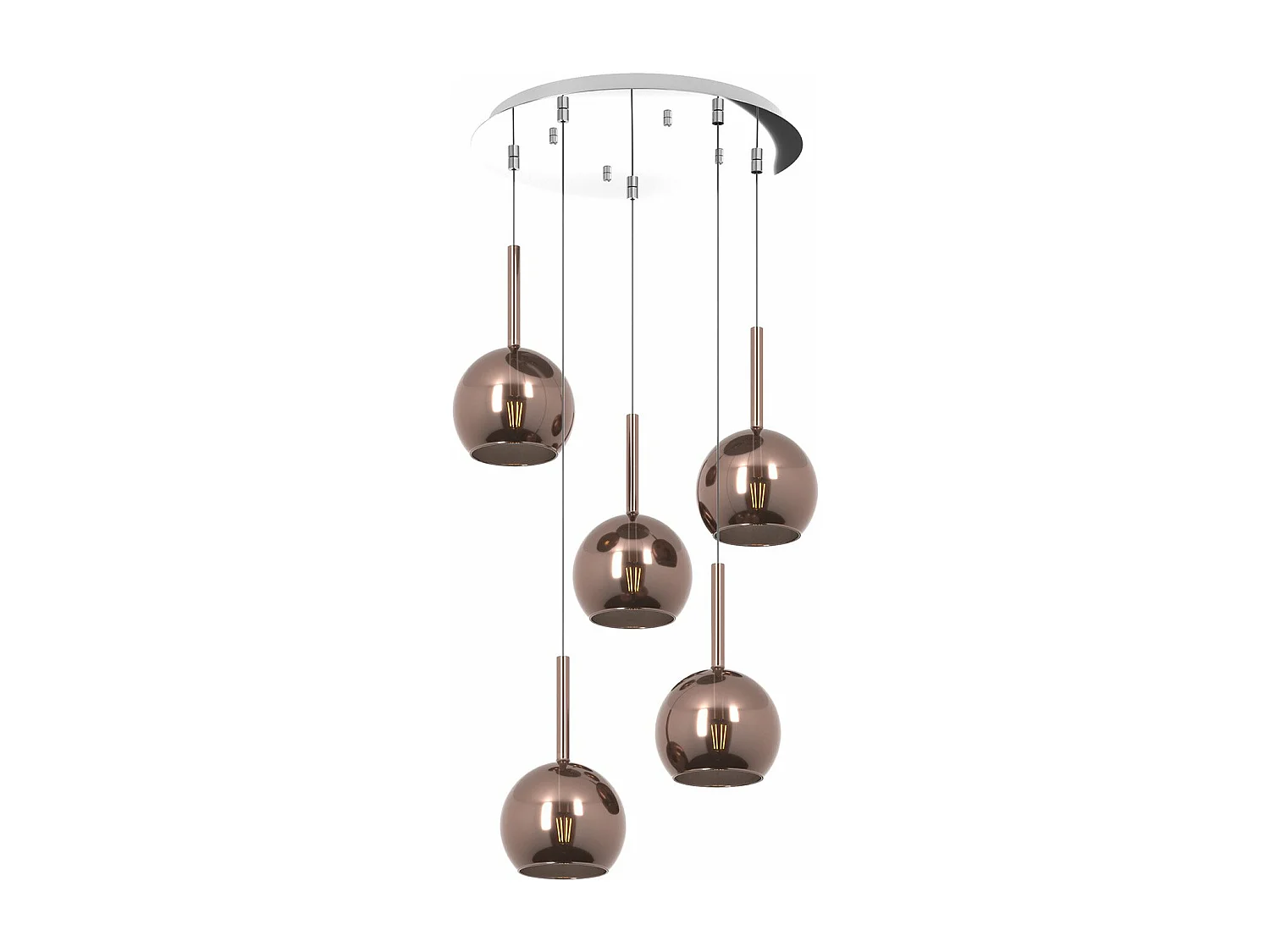 Sosp. Cromo Tonda 5 Luci Vetri Tutti Piccolo Rame