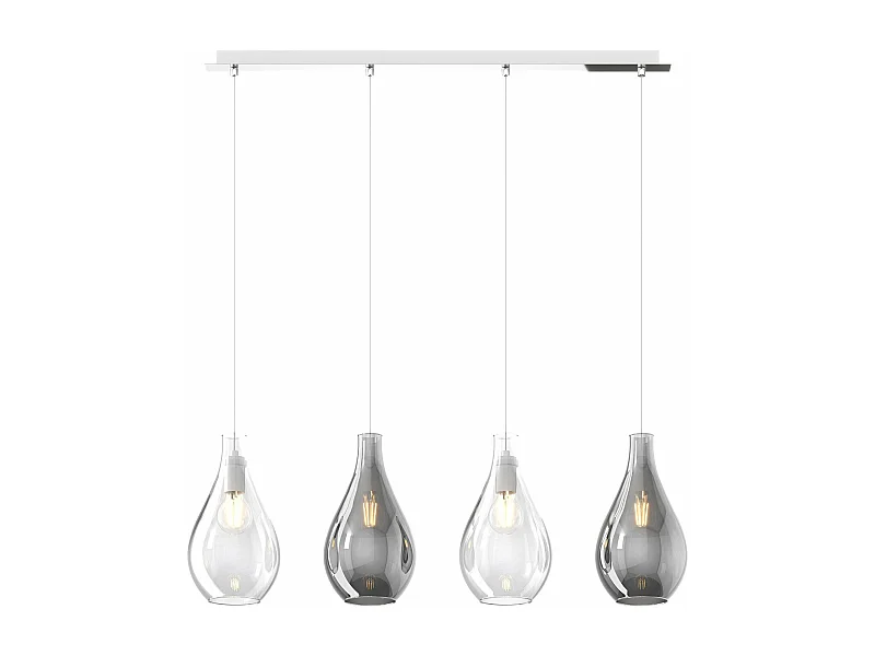 Sosp. Cromo 4 Luci Rettangolare Vetri Piccoli (2 Trasparente+2 Fume')