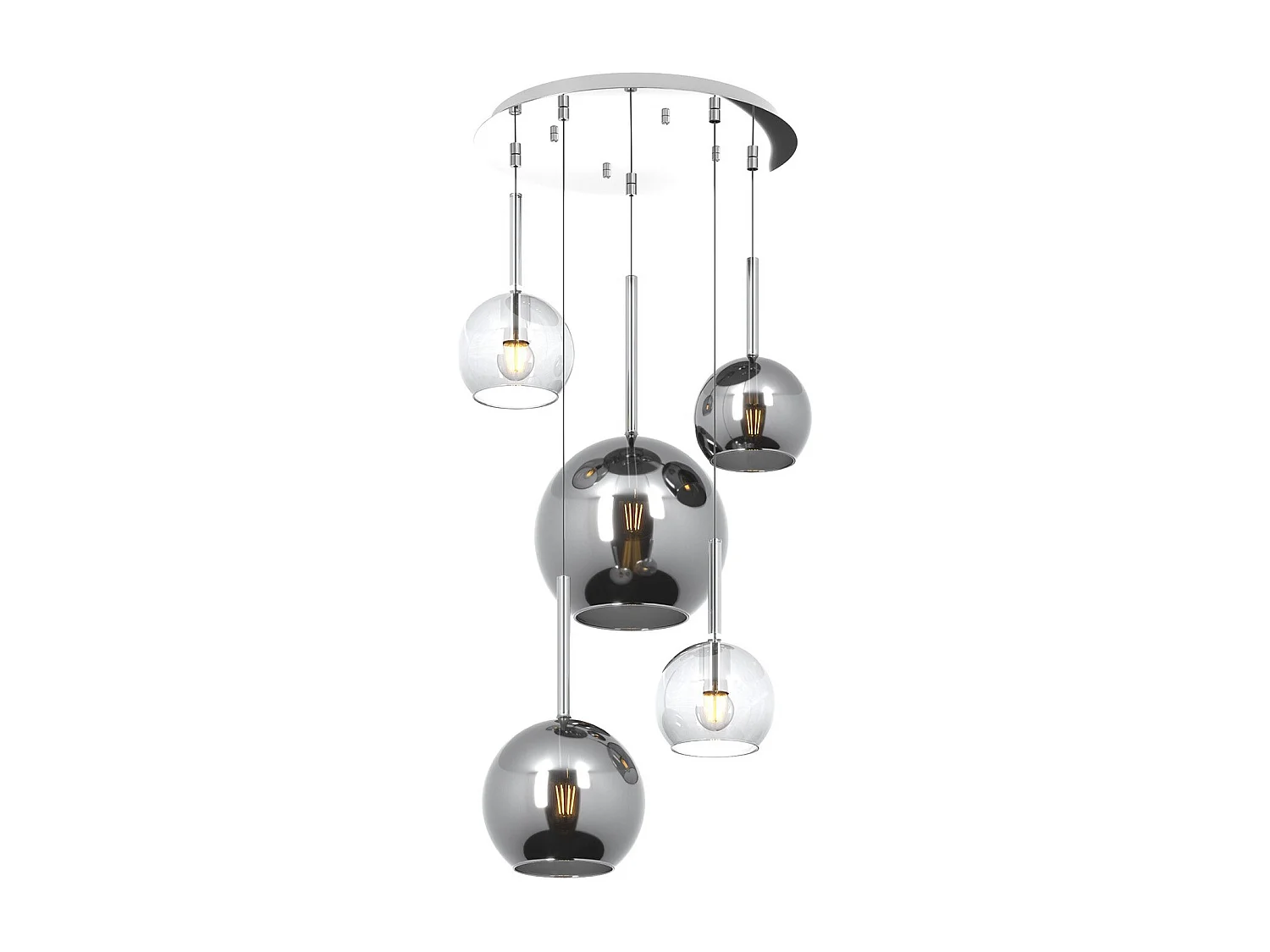 Sosp. Cromo Tonda 5 Luci Vetri (1 Grande Cr+1 Medio Cr+3 Piccolo (1X Cr+2X Tr))