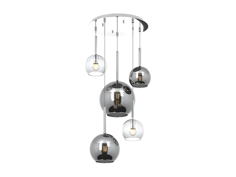 Sosp. Cromo Tonda 5 Luci Vetri (1 Grande Cr+1 Medio Cr+3 Piccolo (1X Cr+2X Tr))