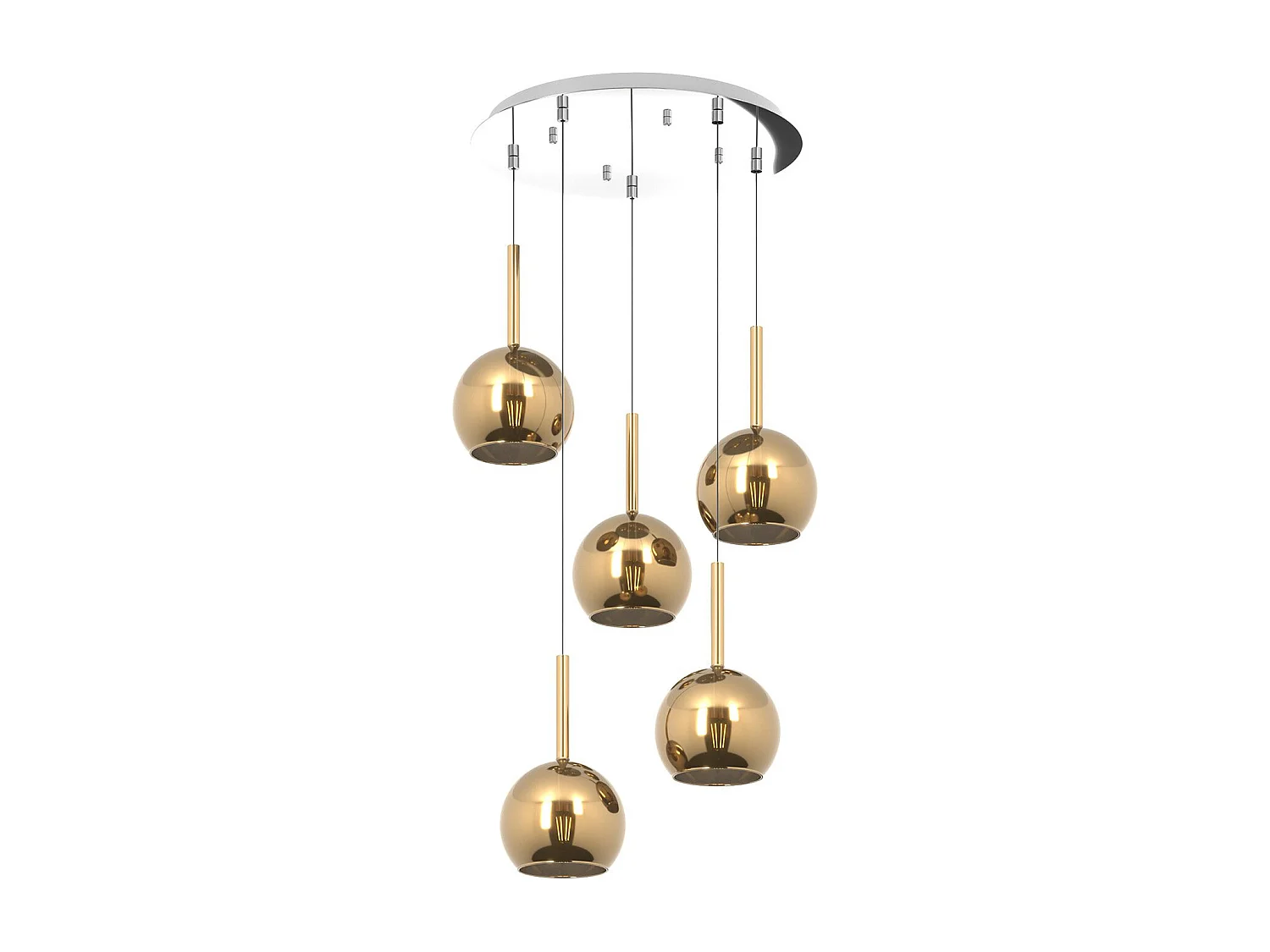 Sosp. Cromo Tonda 5 Luci Vetri Tutti Piccolo Oro