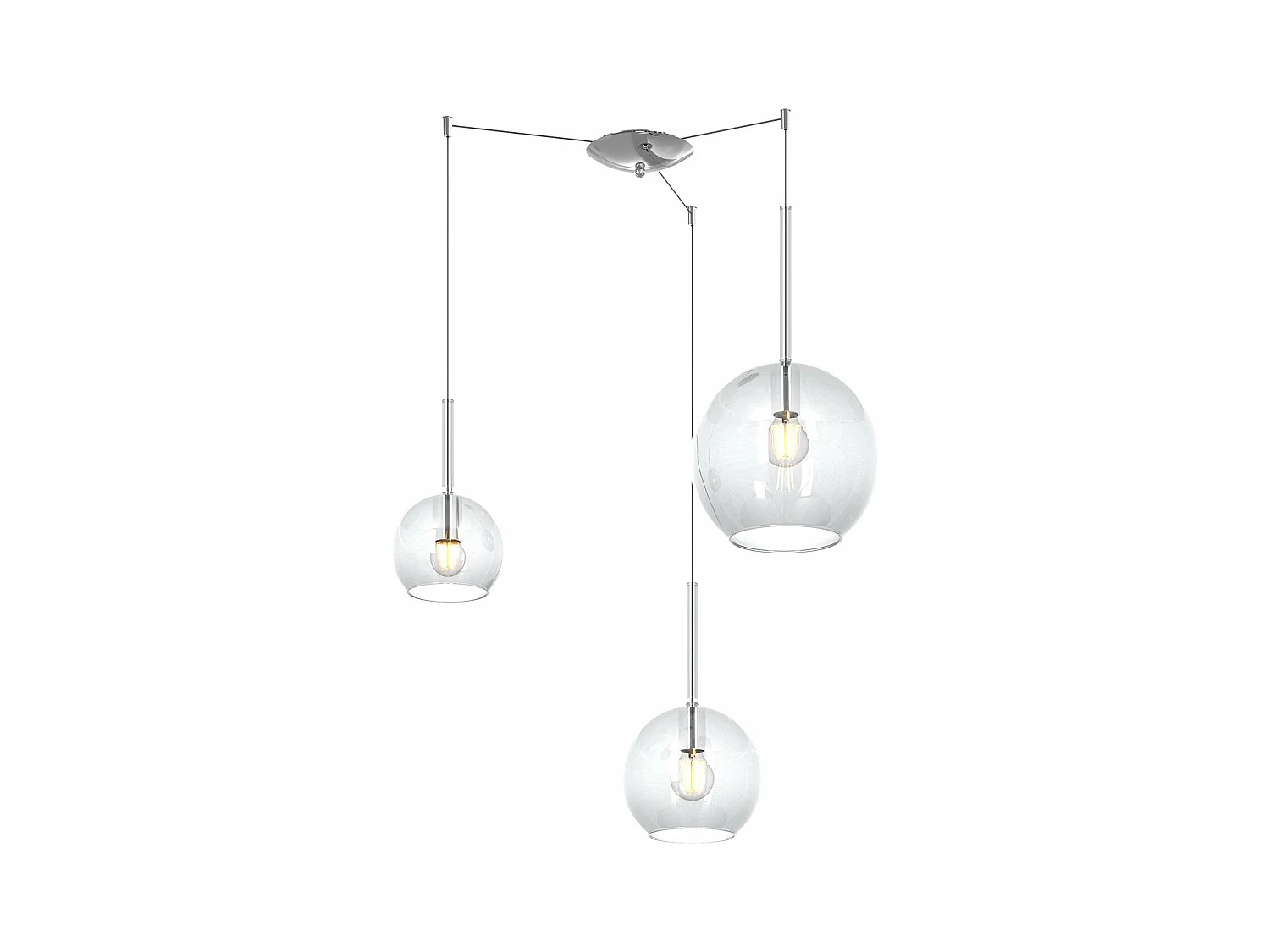 Sosp. Cromo Spostabile 3 Luci Vetri (1 X Grande+ 1 X Medio+ 1 X Piccolo)Tutti Trasparente