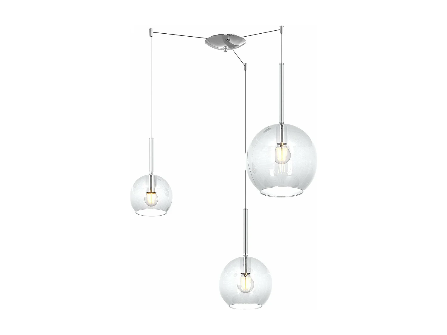 Sosp. Cromo Spostabile 3 Luci Vetri (1 X Grande+ 1 X Medio+ 1 X Piccolo)Tutti Trasparente