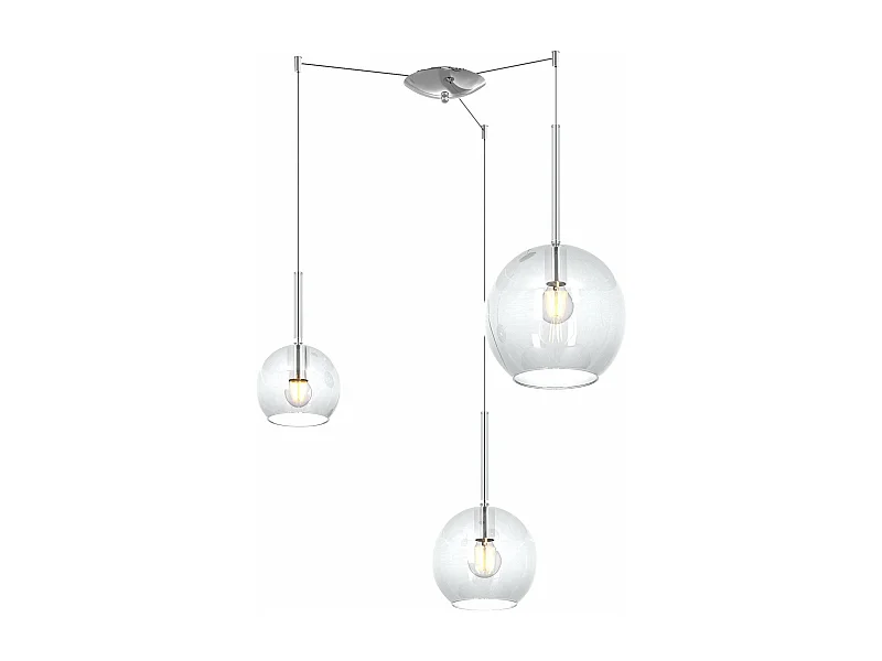 Sosp. Cromo Spostabile 3 Luci Vetri (1 X Grande+ 1 X Medio+ 1 X Piccolo)Tutti Trasparente