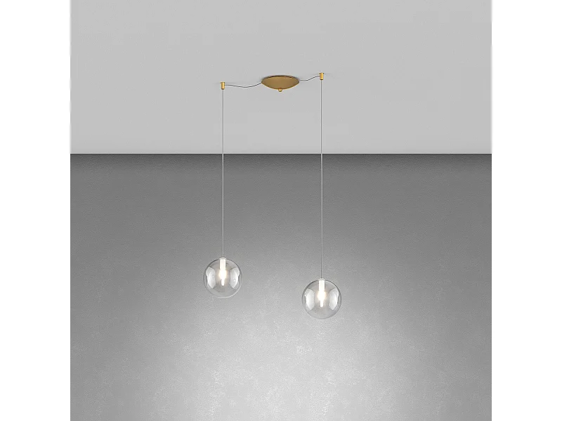 Sospensione Ottone Sat. 2 Luci Spostabile Vetri Trasparente