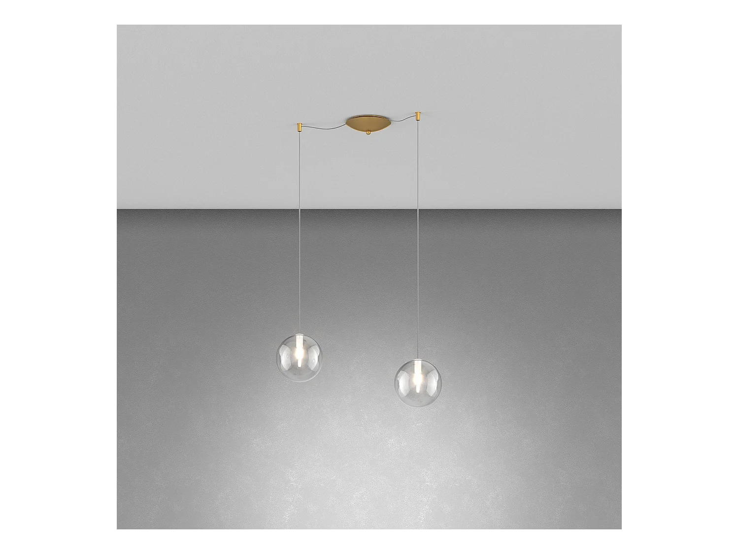 Sospensione Ottone Sat. 2 Luci Spostabile Vetri Trasparente