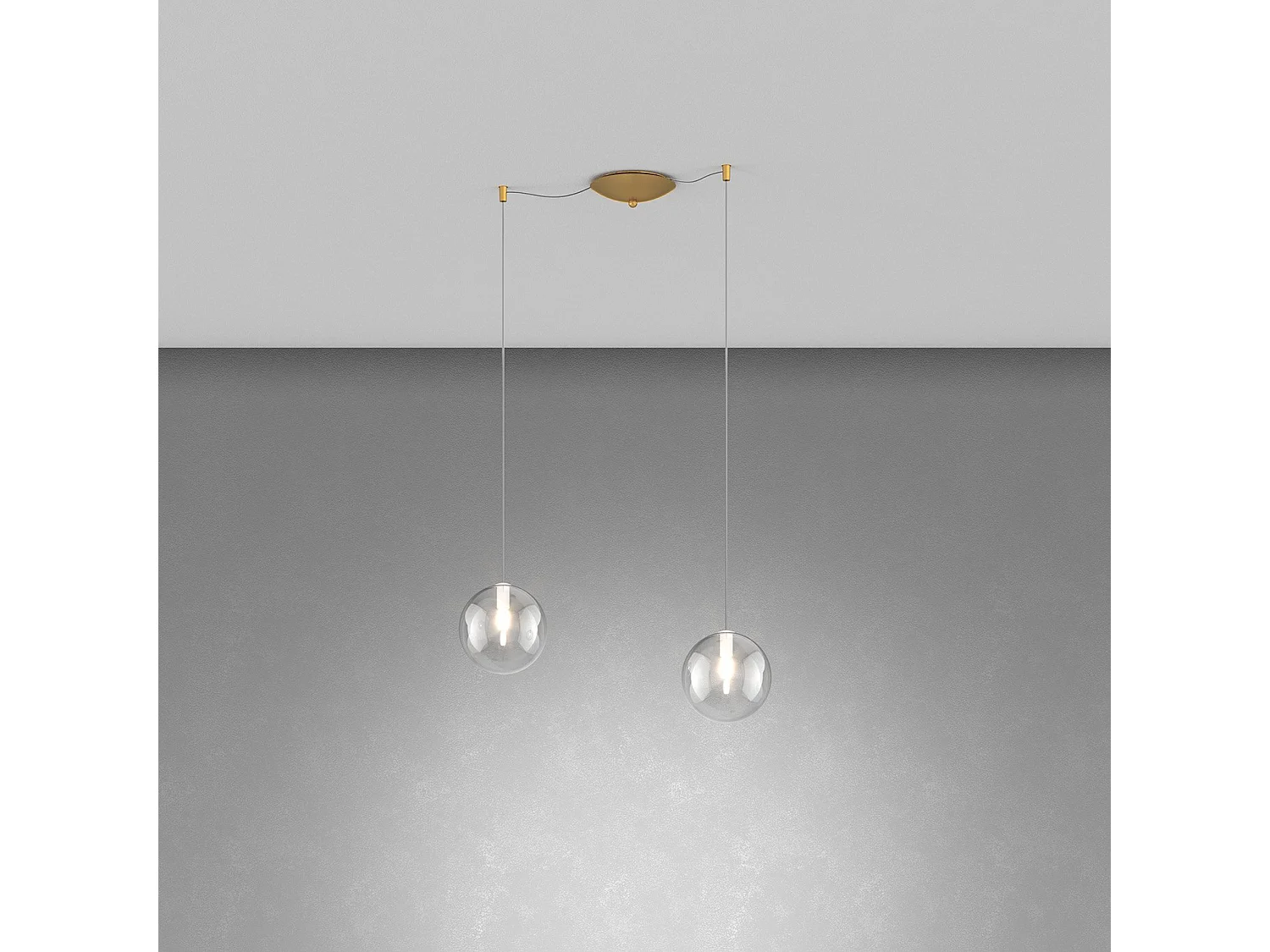 Sospensione Ottone Sat. 2 Luci Spostabile Vetri Trasparente