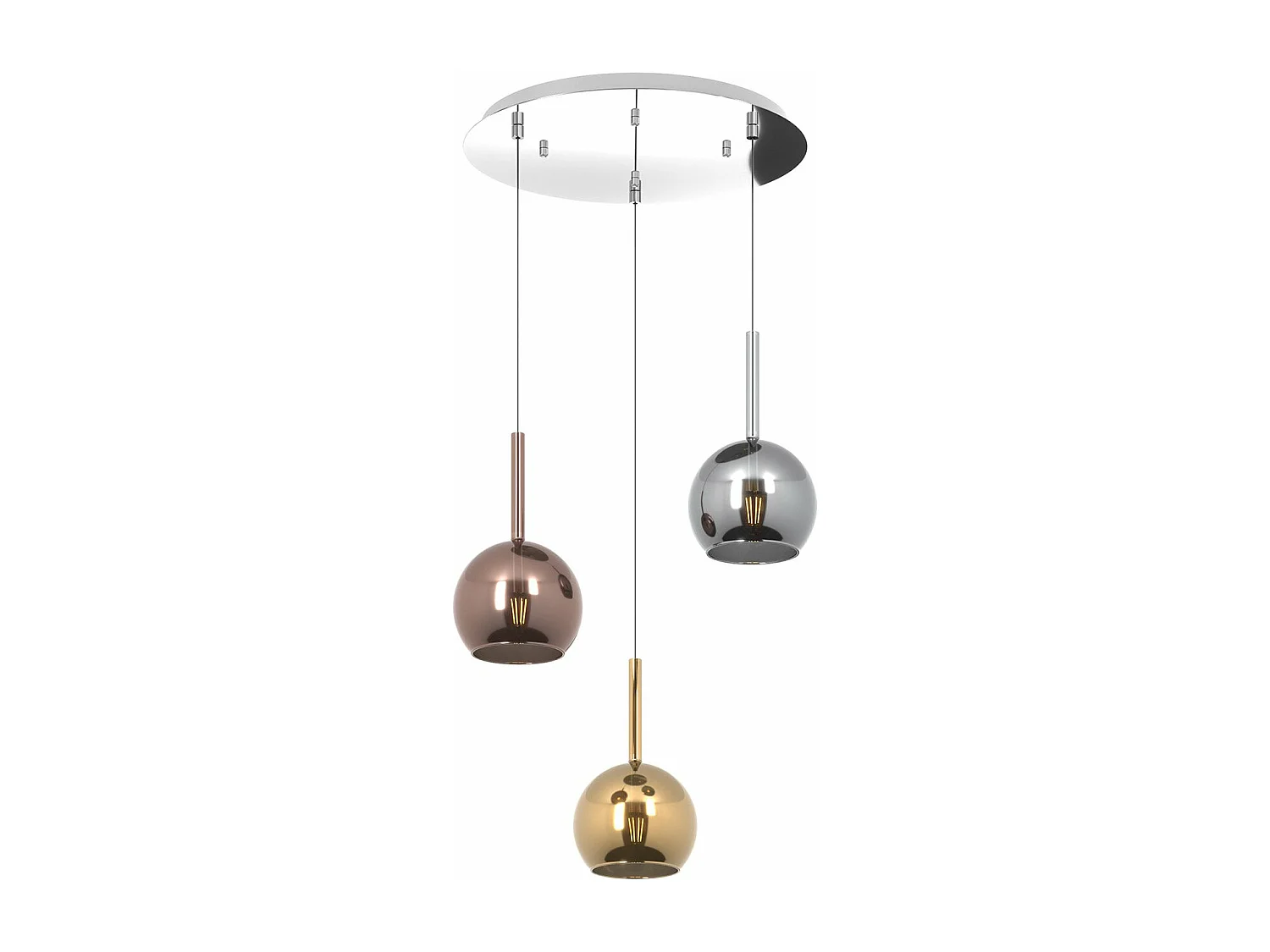 Sosp. Cromo Tonda 3 Luci Vetri Tutti Piccolo (1X Cromo 1X Oro 1X Rame)