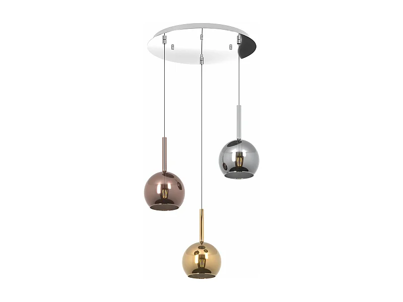Sosp. Cromo Tonda 3 Luci Vetri Tutti Piccolo (1X Cromo 1X Oro 1X Rame)