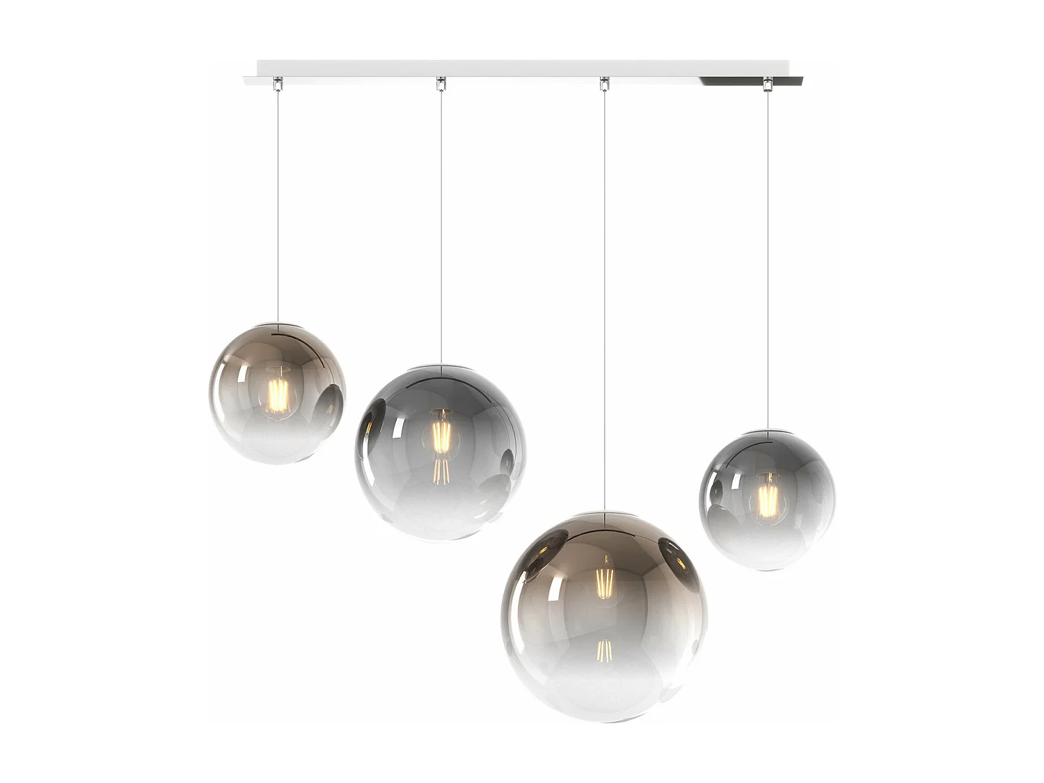 Sosp. Cromo 4 Luci Rettangolare Vetri (1 Piccolo Fu+1 Piccolo Br+1 Medio Fu+1 Grande Br)