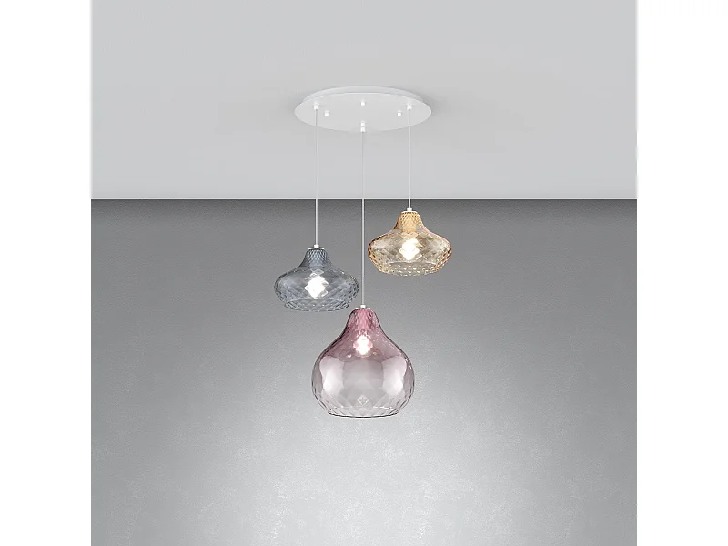 Sosp. Bianco 3 Luci Tonda Vetri (1 X Piccolo Ru + 1 X Piccolo Za + 1 X Grande Am)