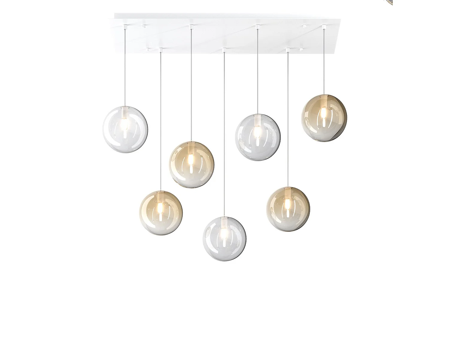 Sospensione Bianco 7 Luci Rettangolare Vetri 3X Tr + 4X Am