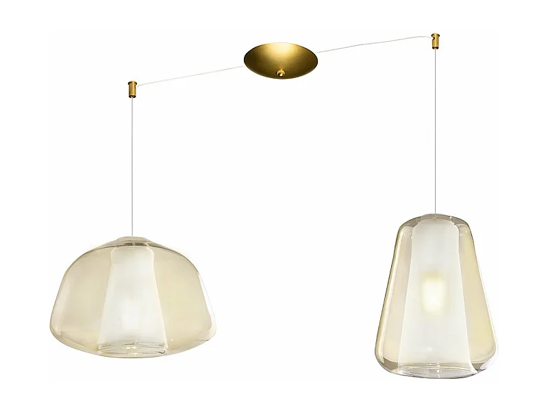 Sospensione Ottone Sat. 2 Luci Spostabile Vetri Alpha + Gamma Ambra