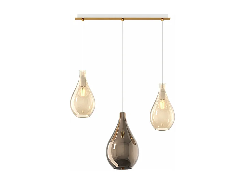 Sosp. Ottone Sat. 3 Luci Rettangolare Vetri (1 Medio Ambra+2 Piccoli Bronzo)